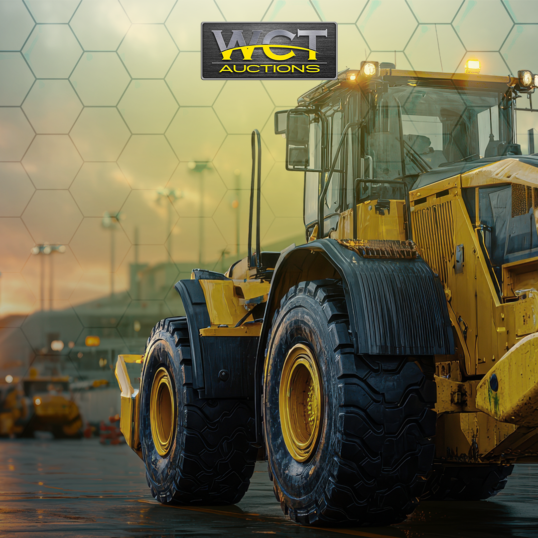 Yellow wheel loader construction vehicle on site representing equipment sourced through auction for civil contractor project mobilisation